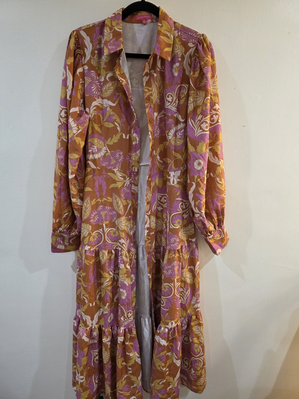 Flying Tomato Button-Front Floral Tiered Maxi Dress in Mustard & Pink